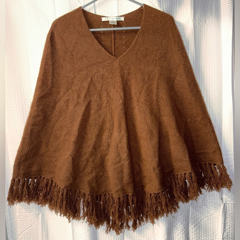 Max Studio 100% Cashmere Brown Poncho One Size